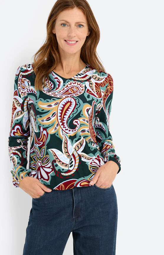 Langarmshirt mit All Over-Print, grün