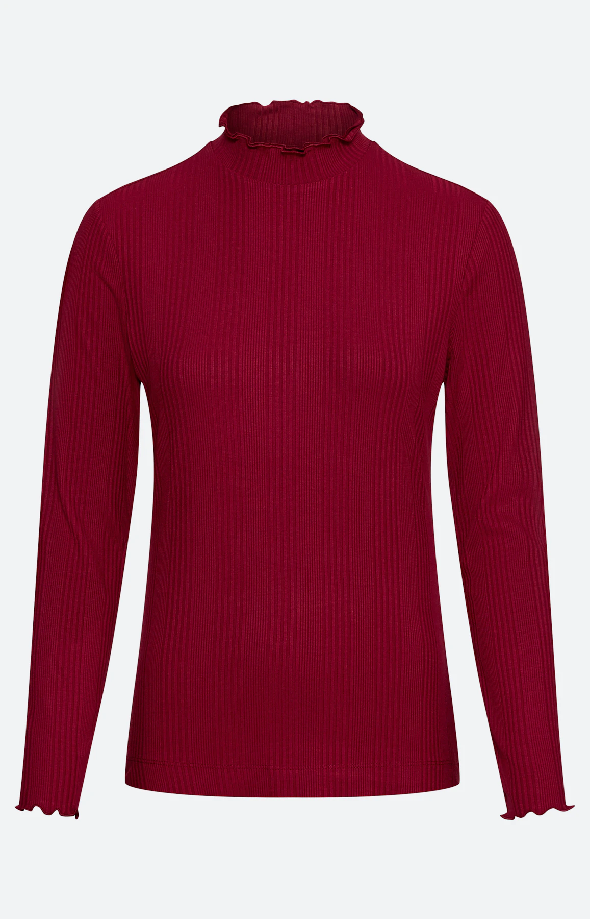 Shirt met rucheranden, wijnrood
