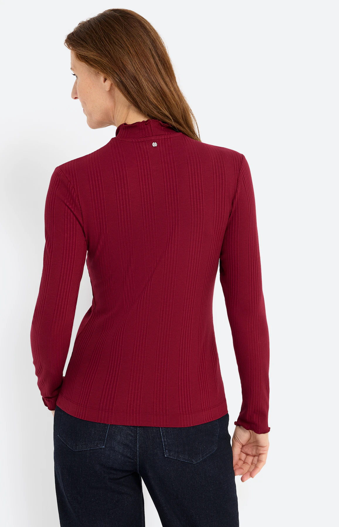 Shirt met rucheranden, wijnrood