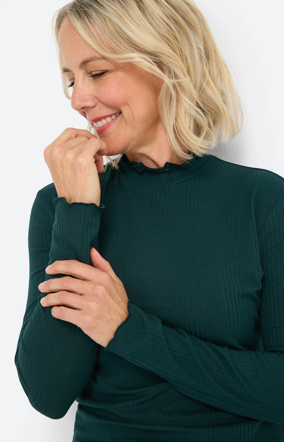 Shirt met rucheranden, groen