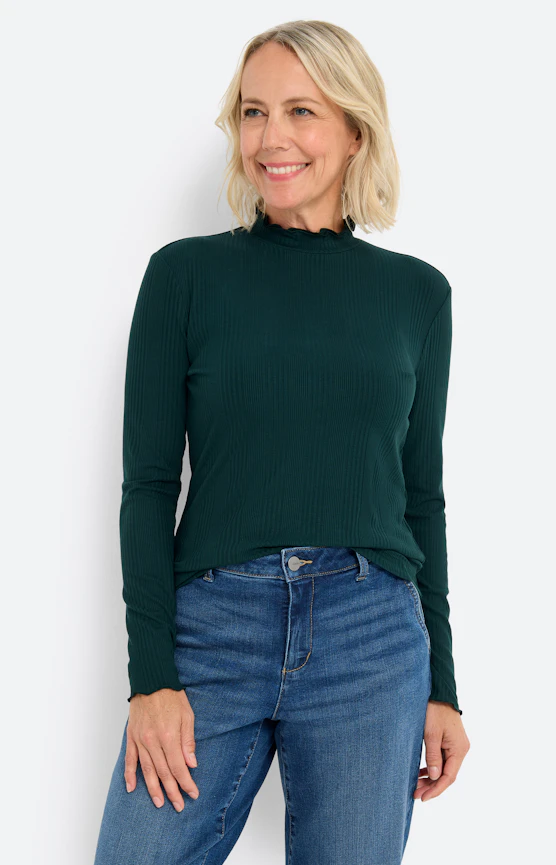 Langarmshirt mit Rüschenkanten, grün