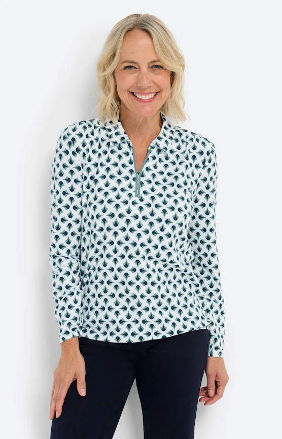 Langarmshirt mit Kragen, grün