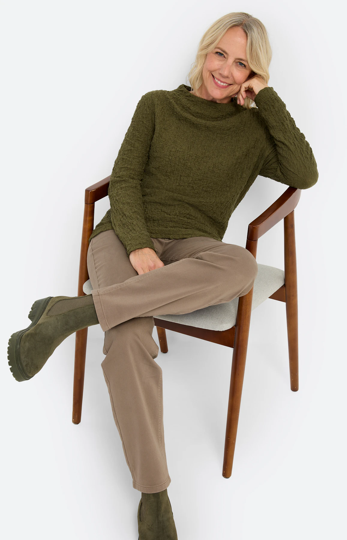 Langarmshirt mit Struktur, oliv