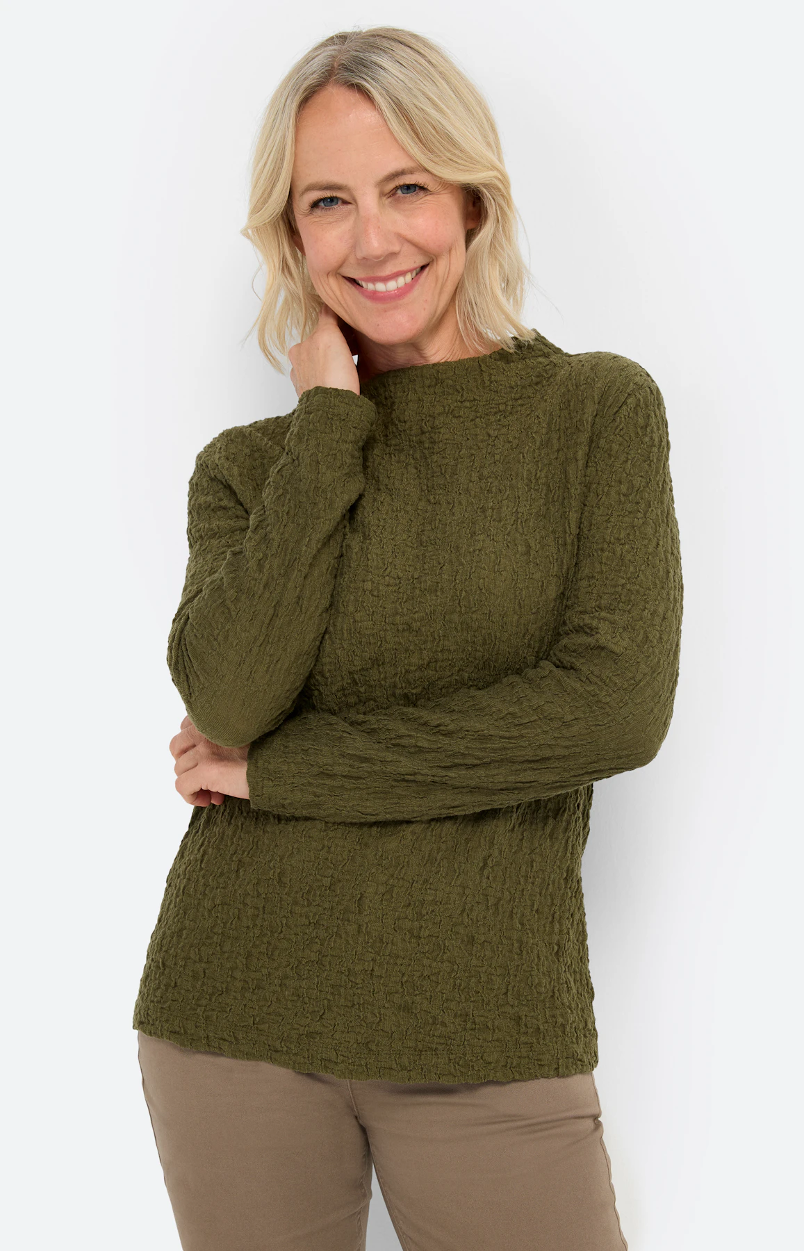 Langarmshirt mit Struktur, oliv