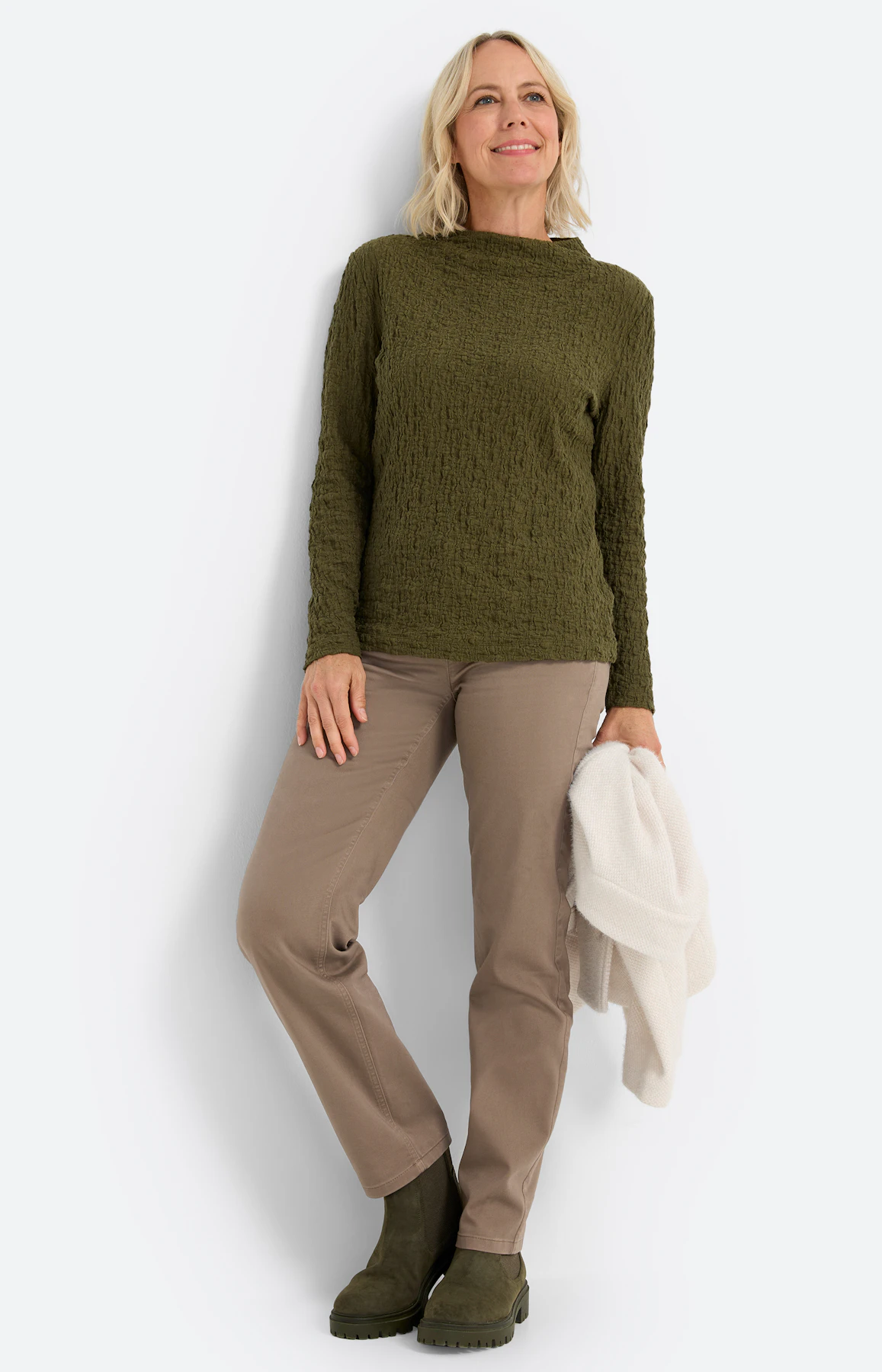 Langarmshirt mit Struktur, oliv