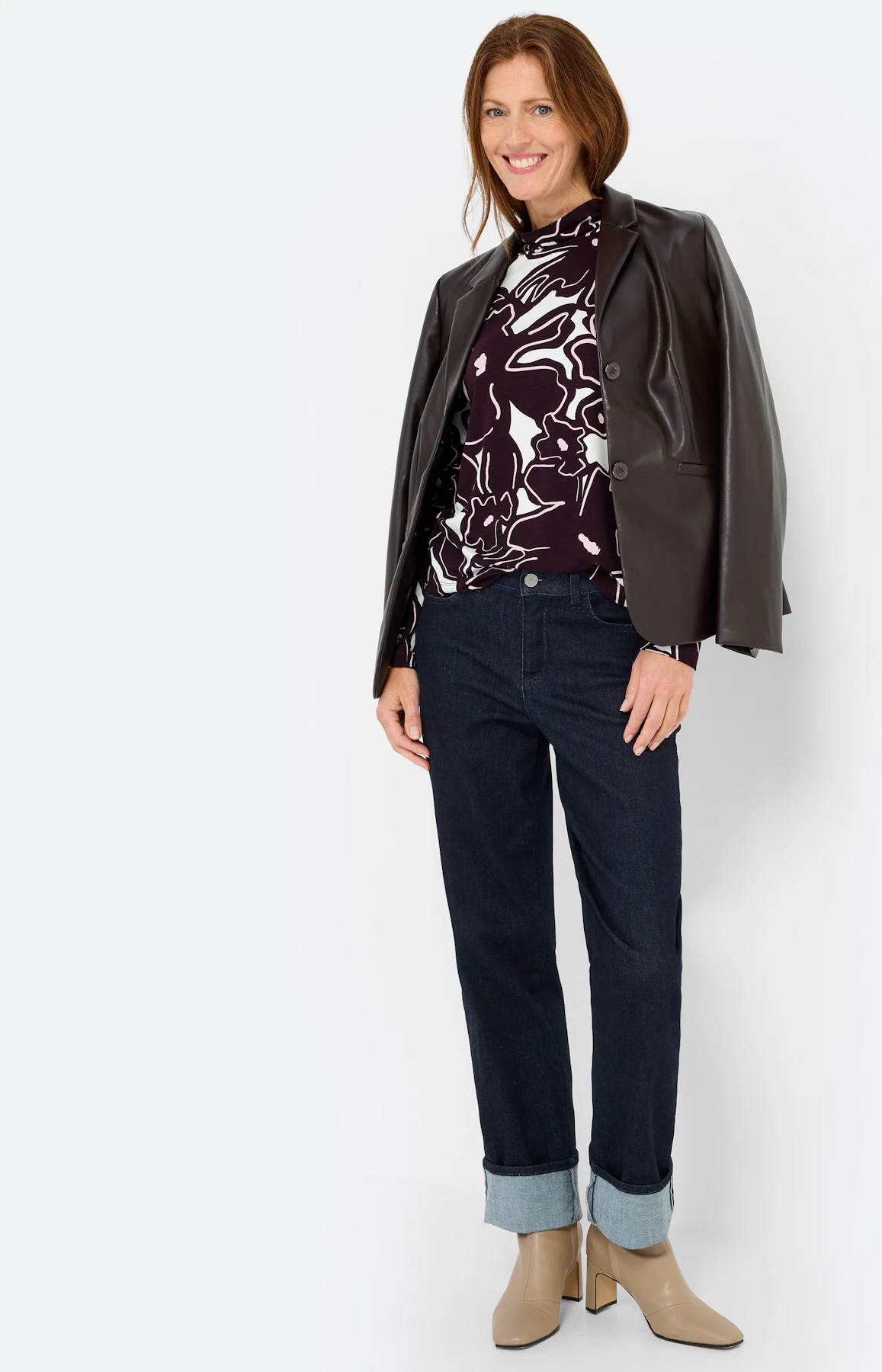 Shirt met bloemmotief, aubergine
