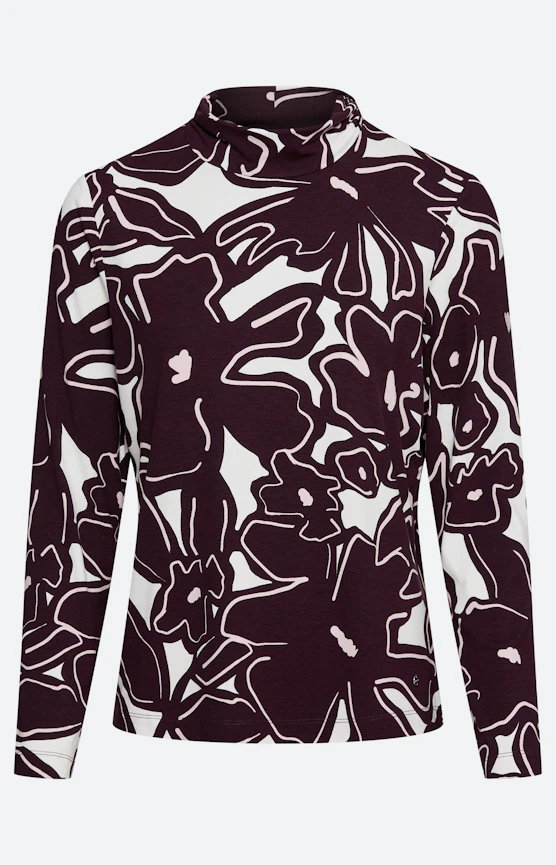 Langarmshirt mit Blumenmuster, aubergine