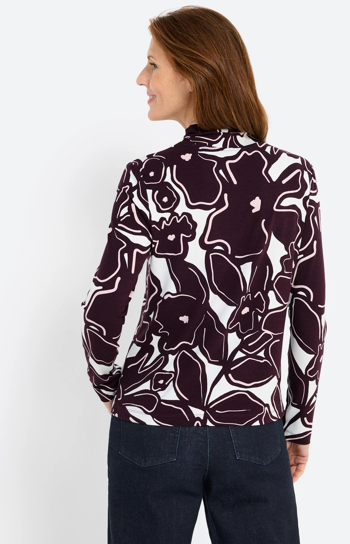 Shirt met bloemmotief, aubergine