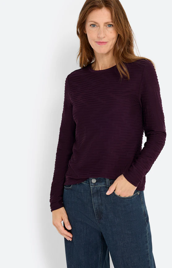 Langarmshirt mit Struktur, weinrot