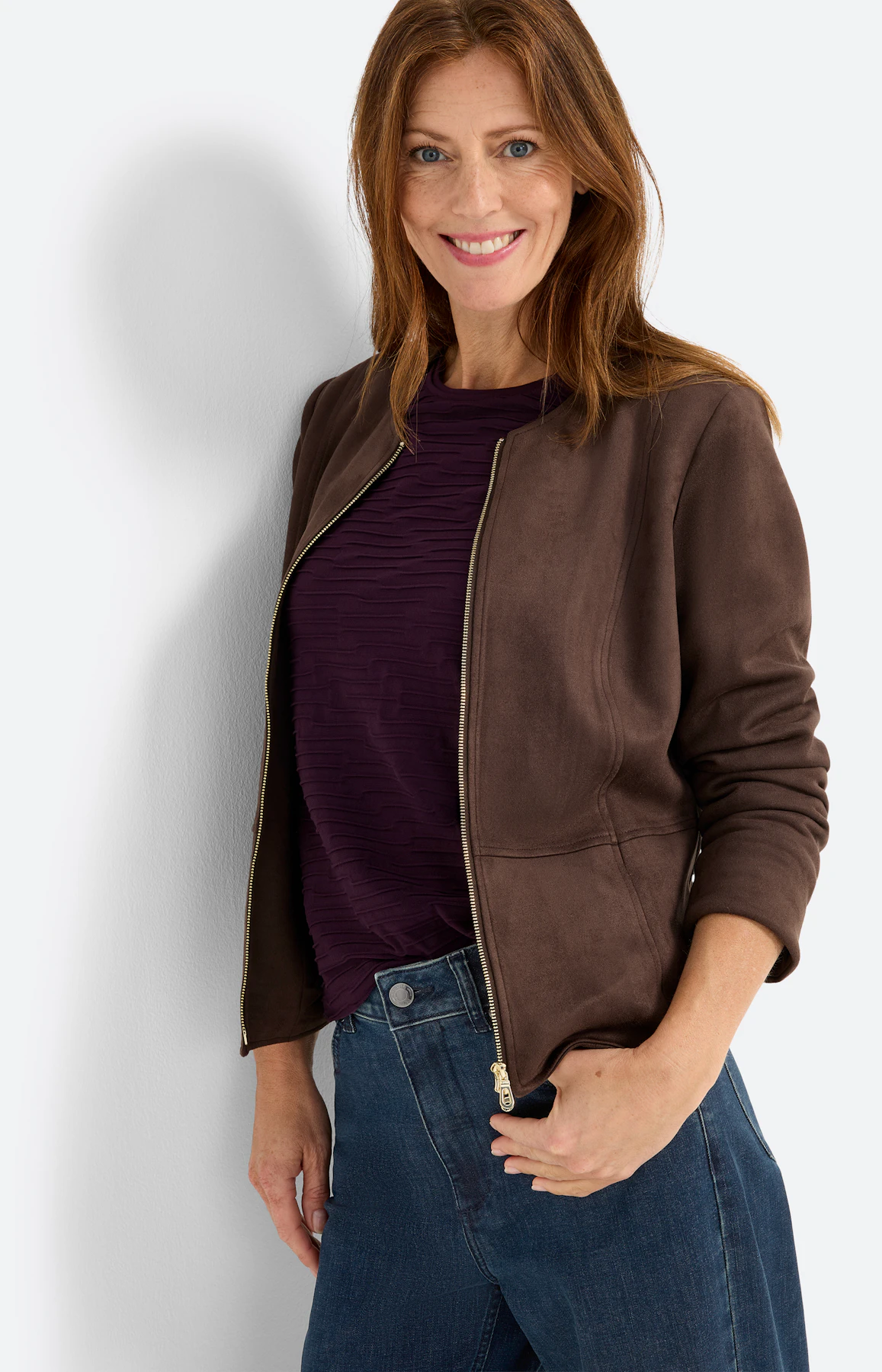 Langarmshirt mit Struktur, weinrot