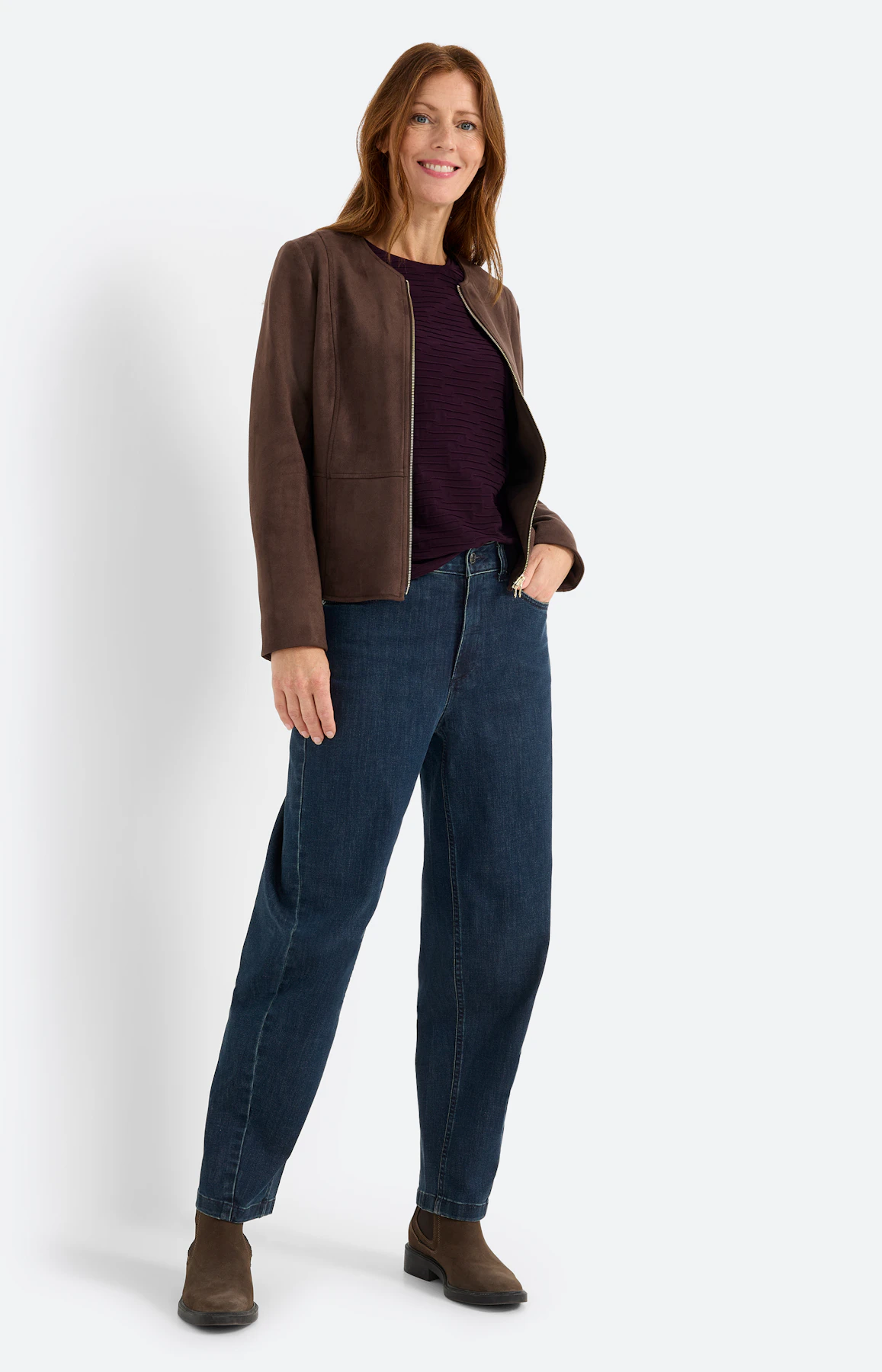 Langarmshirt mit Struktur, weinrot