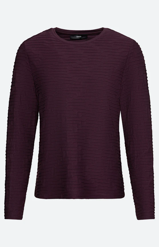 Langarmshirt mit Struktur, weinrot