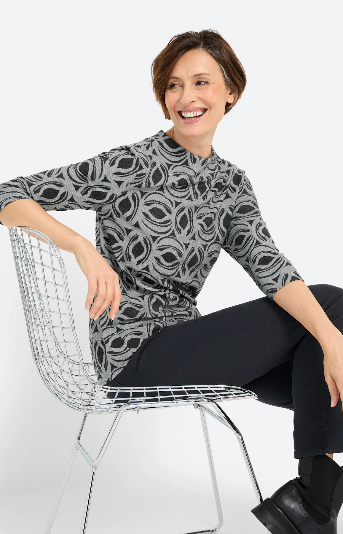 Shirt met motief all-over, donkergrijs
