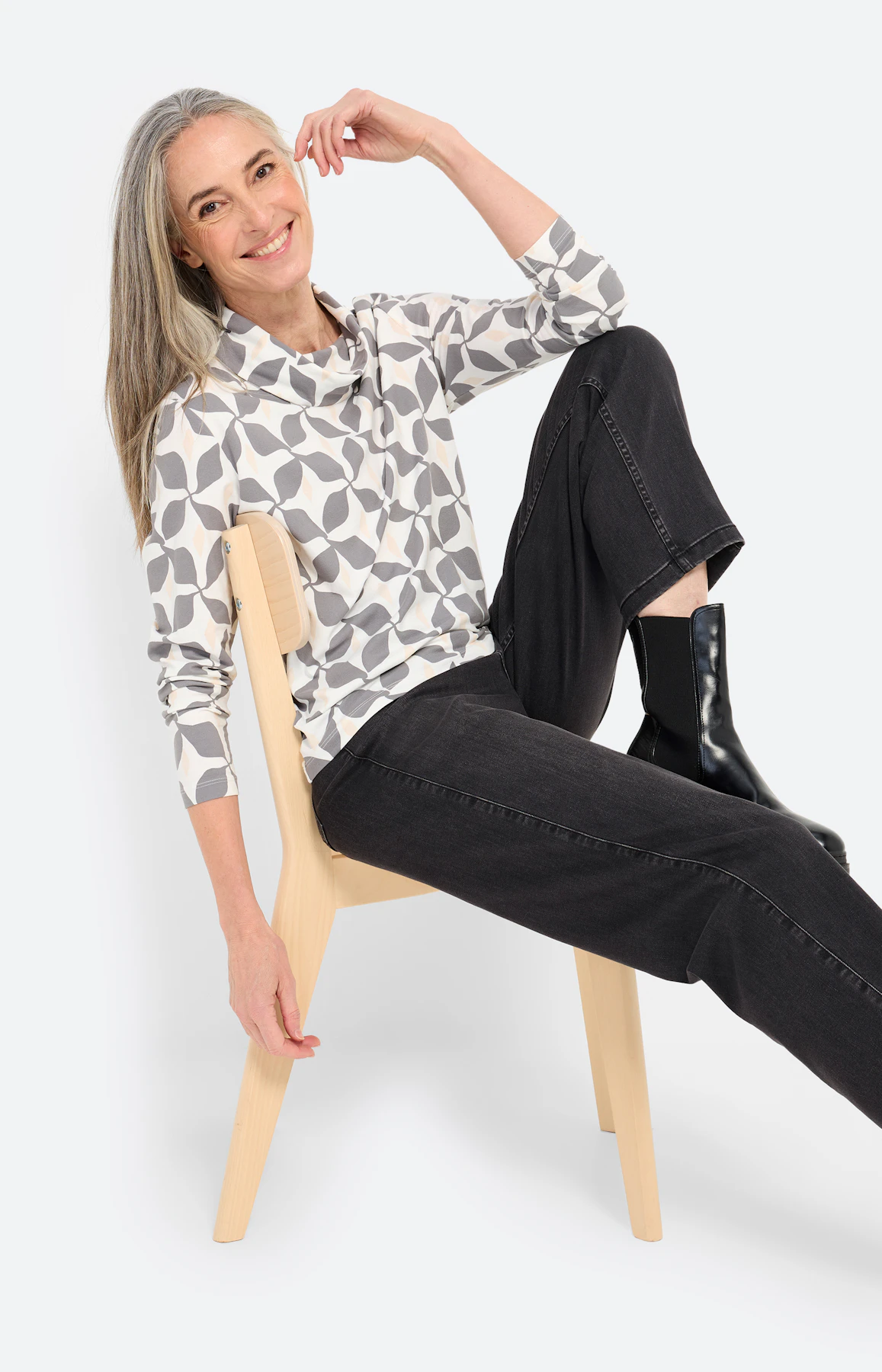 Shirt met lange mouw en col, donkergrijs
