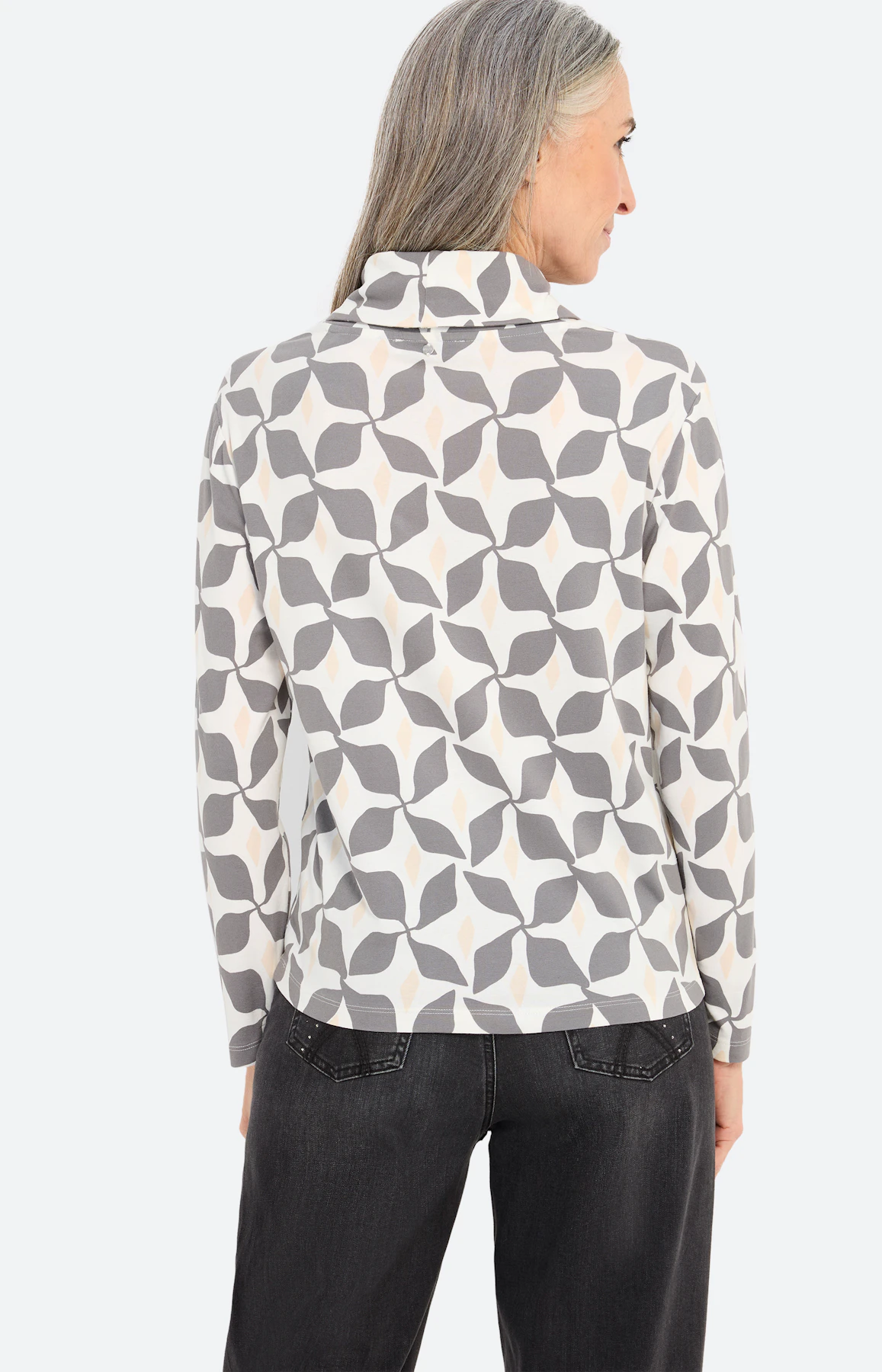 Shirt met lange mouw en col, donkergrijs