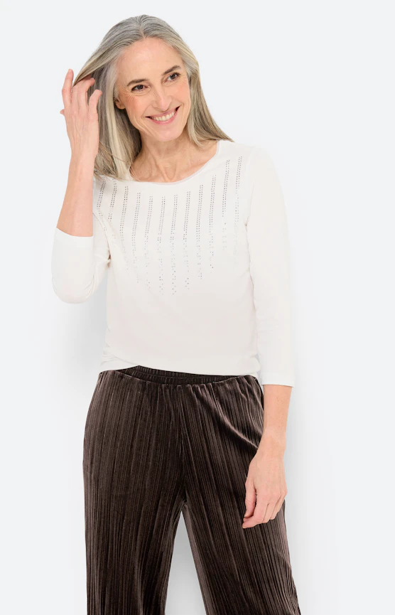 Shirt mit Ziersteinen, weiß