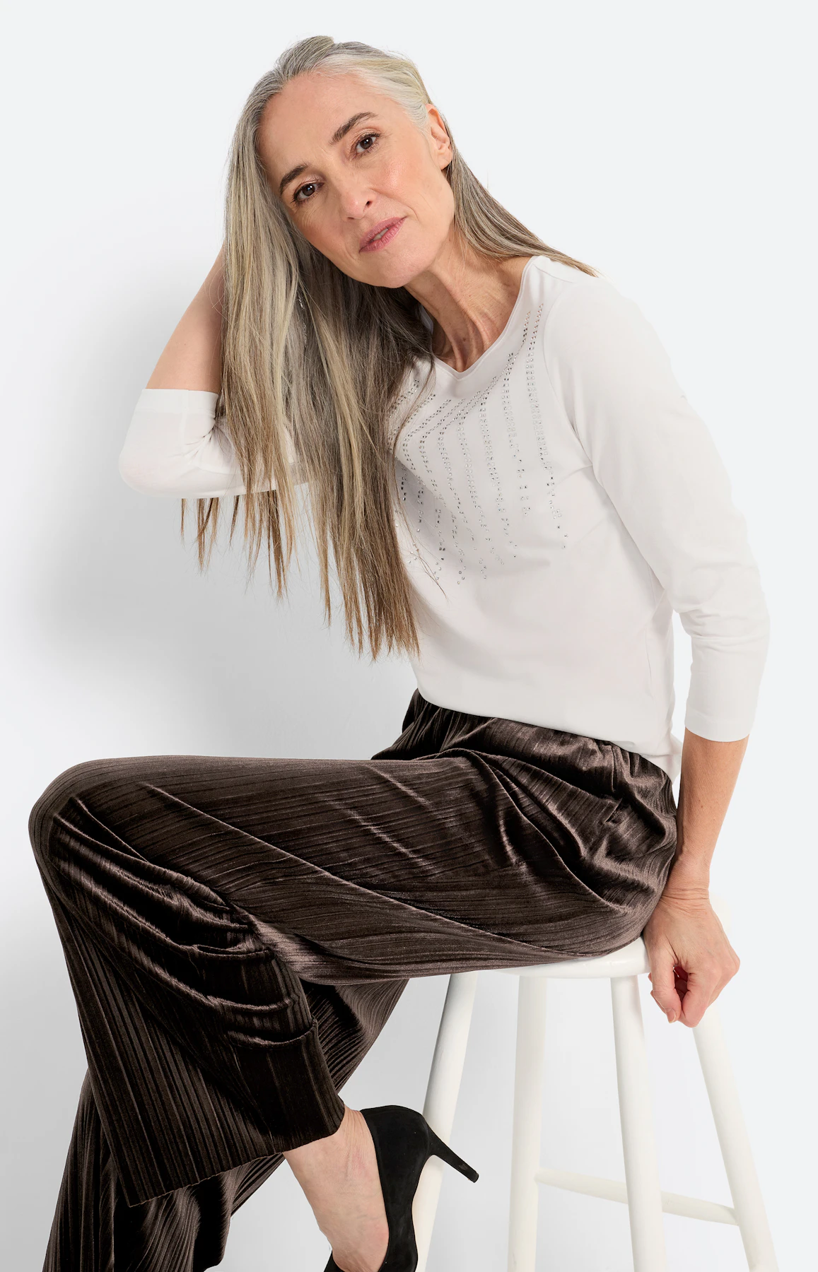 Shirt met siersteentjes, wit