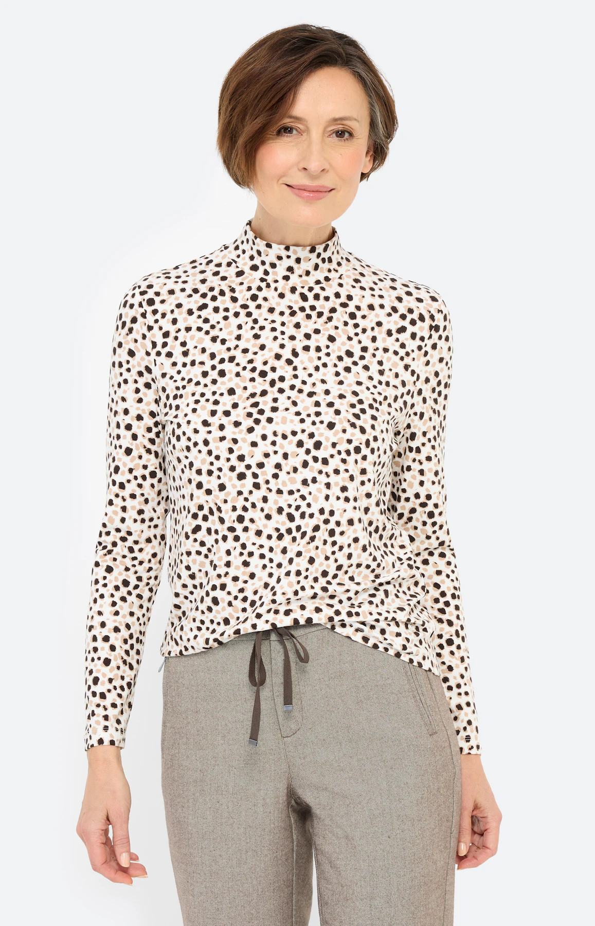 Shirt met stippen, donkerbeige