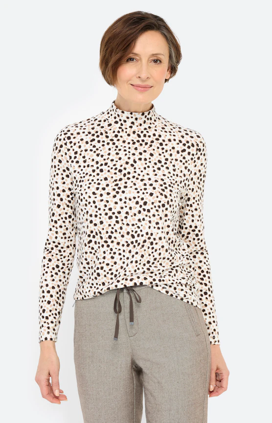 Shirt met stippen, donkerbeige
