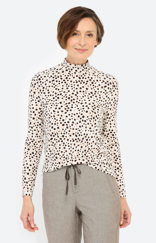 Shirt met stippen, donkerbeige