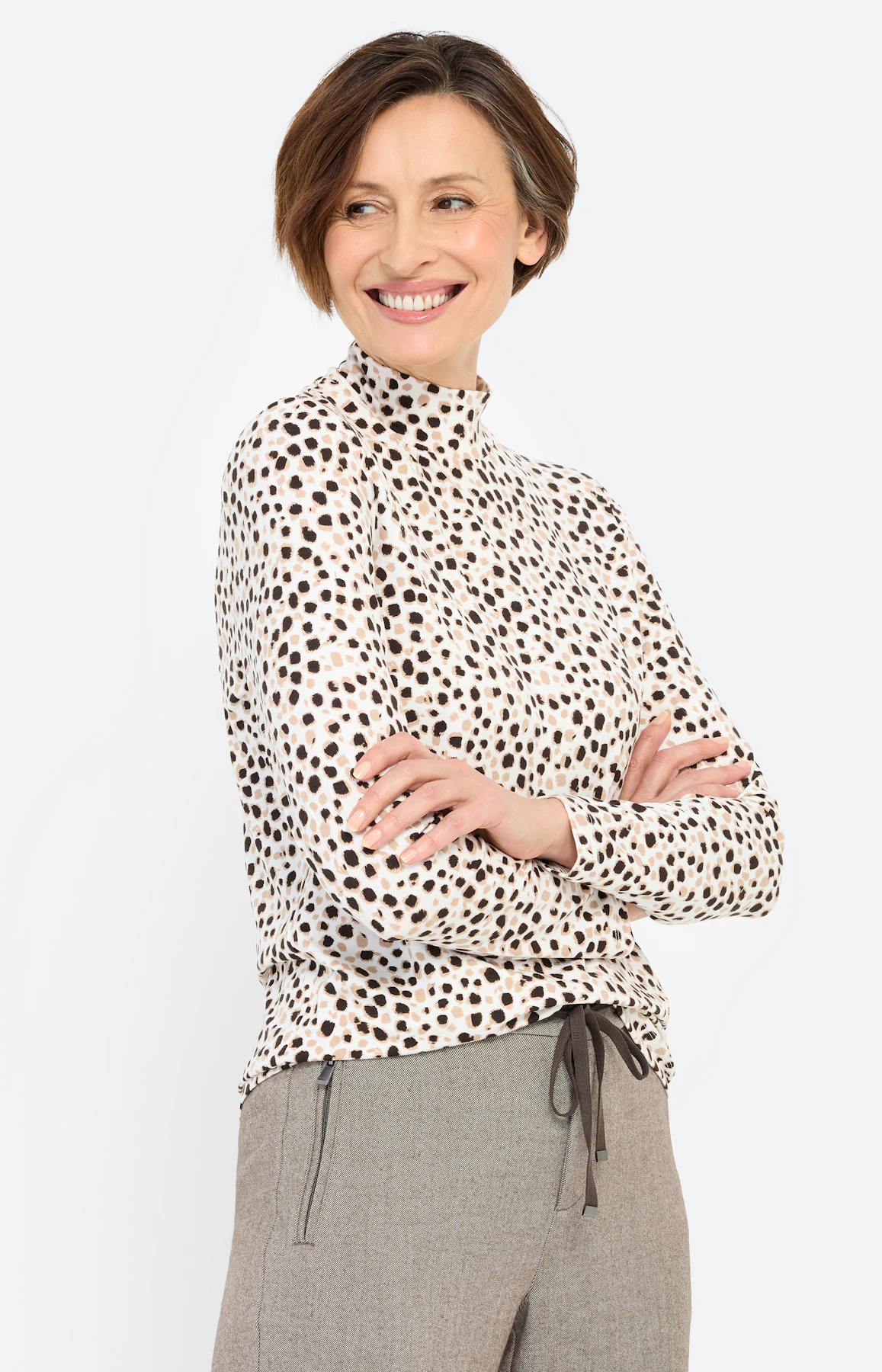 Shirt met stippen, donkerbeige