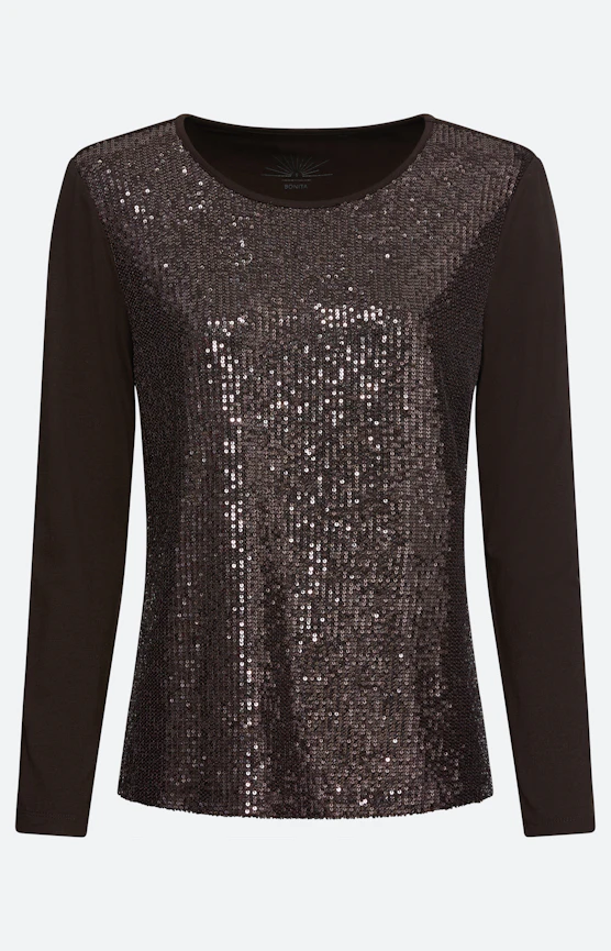 Shirt met pailletten, bruin