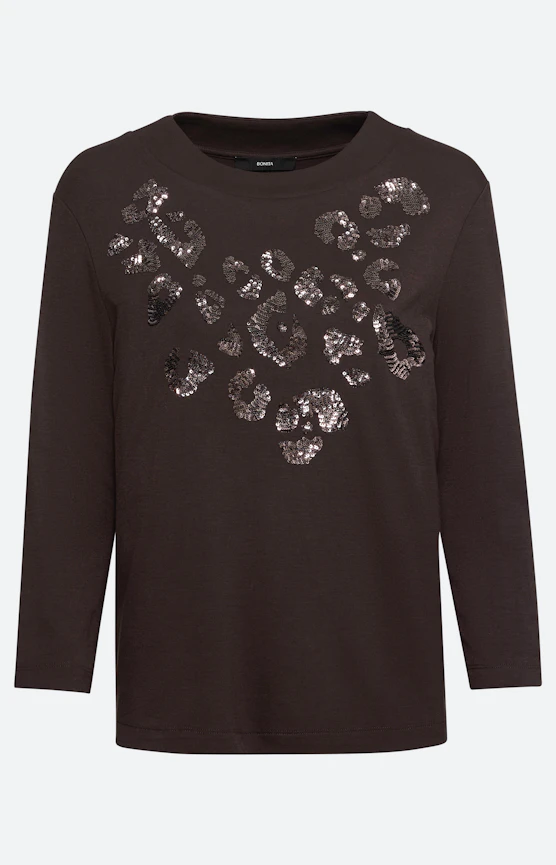 Shirt met paillettenapplicatie, bruin