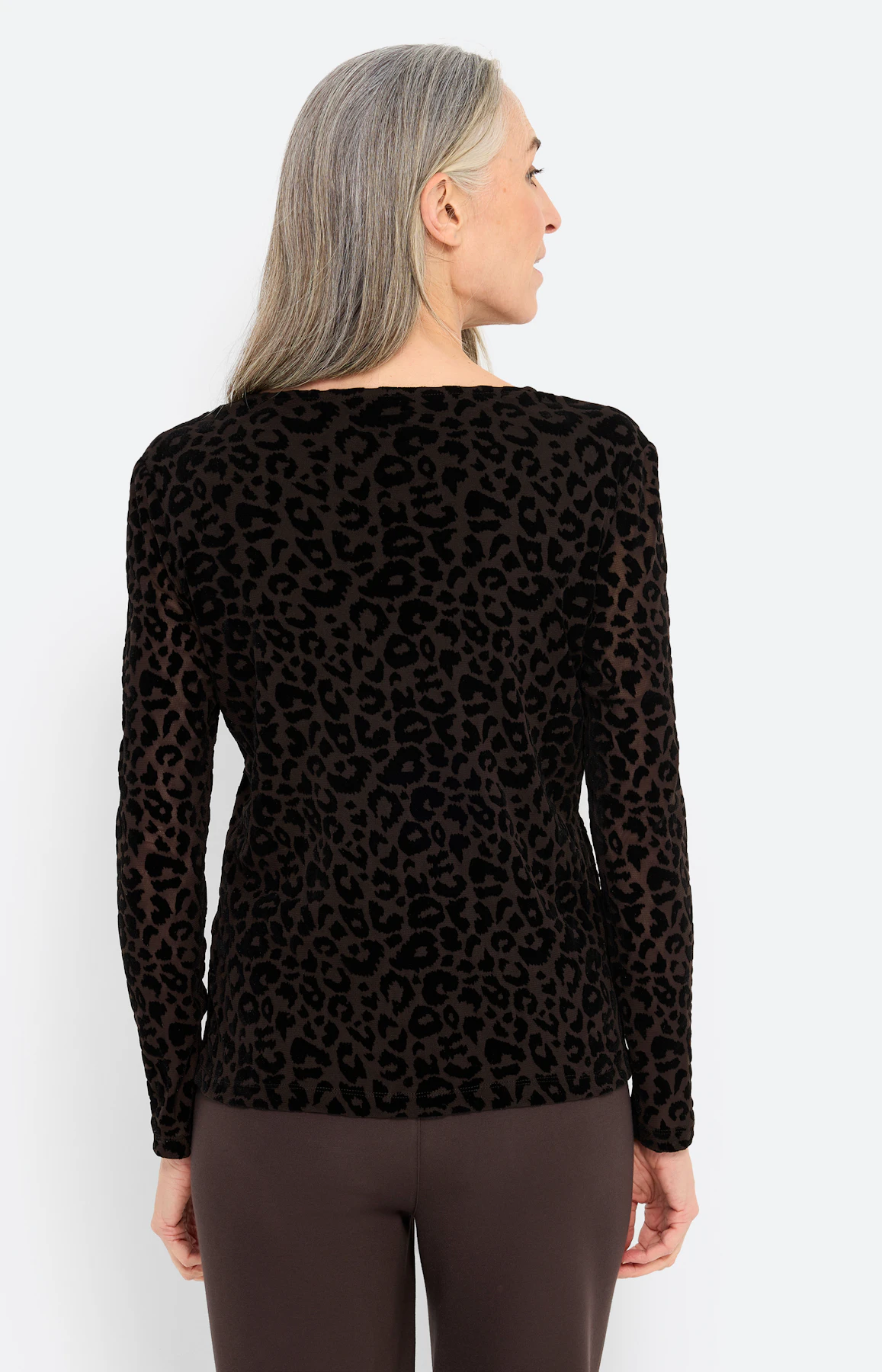 Mesh-shirt met flockprint, bruin