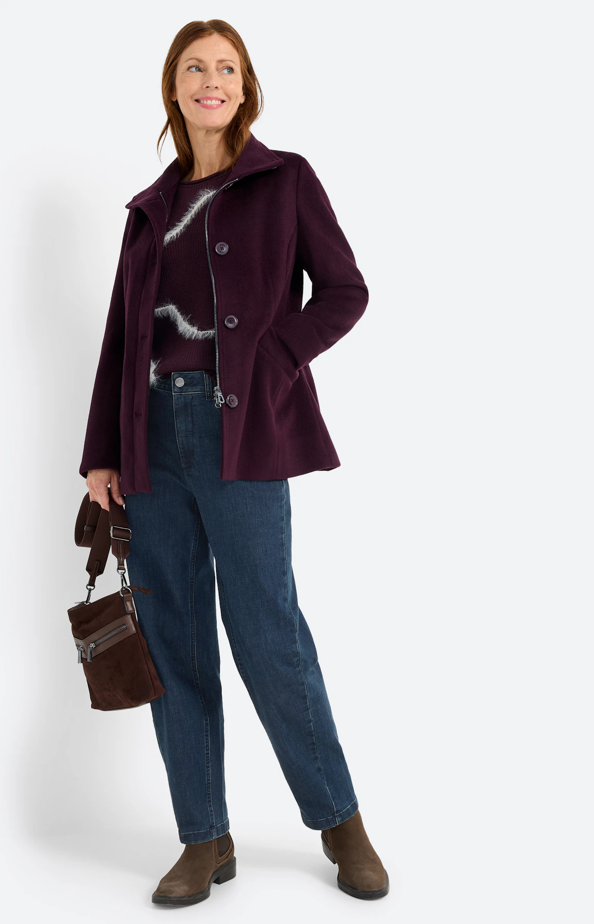 Jas met opstaande kraag, aubergine