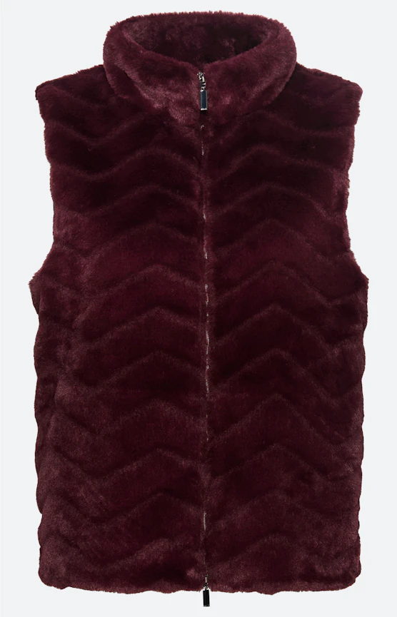 Mouwloos vest in vacht-look, wijnrood