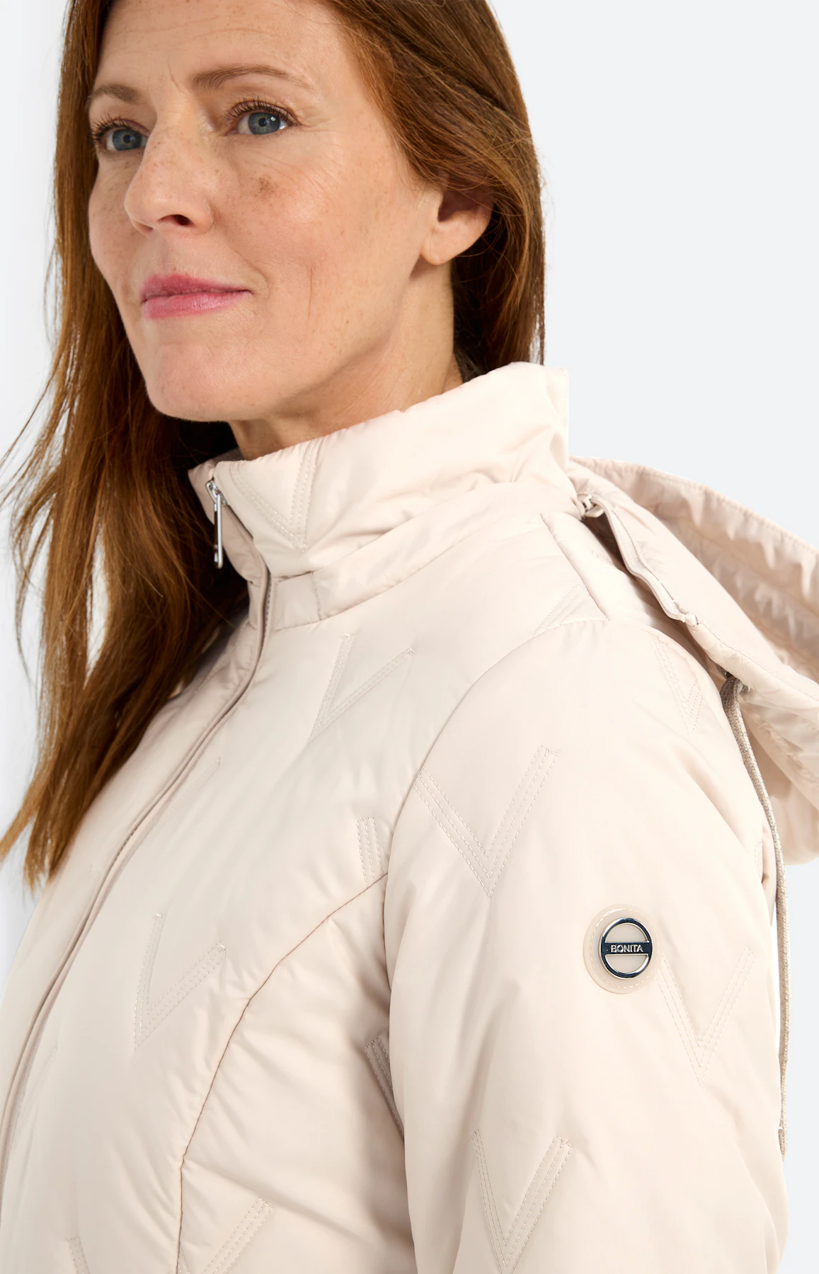 Jas met stikselmotief, beige