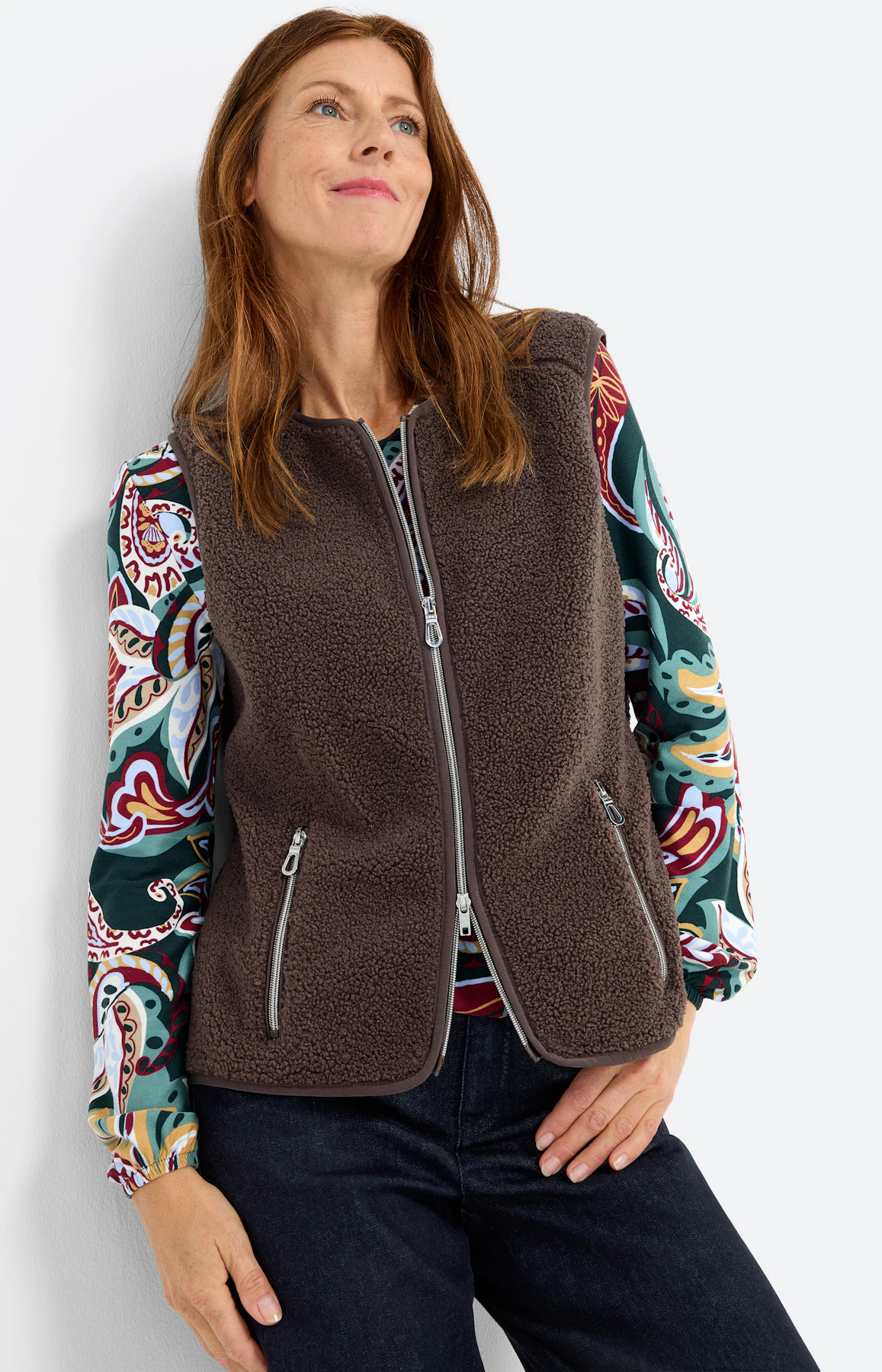 Mouwloos teddyvest, taupe