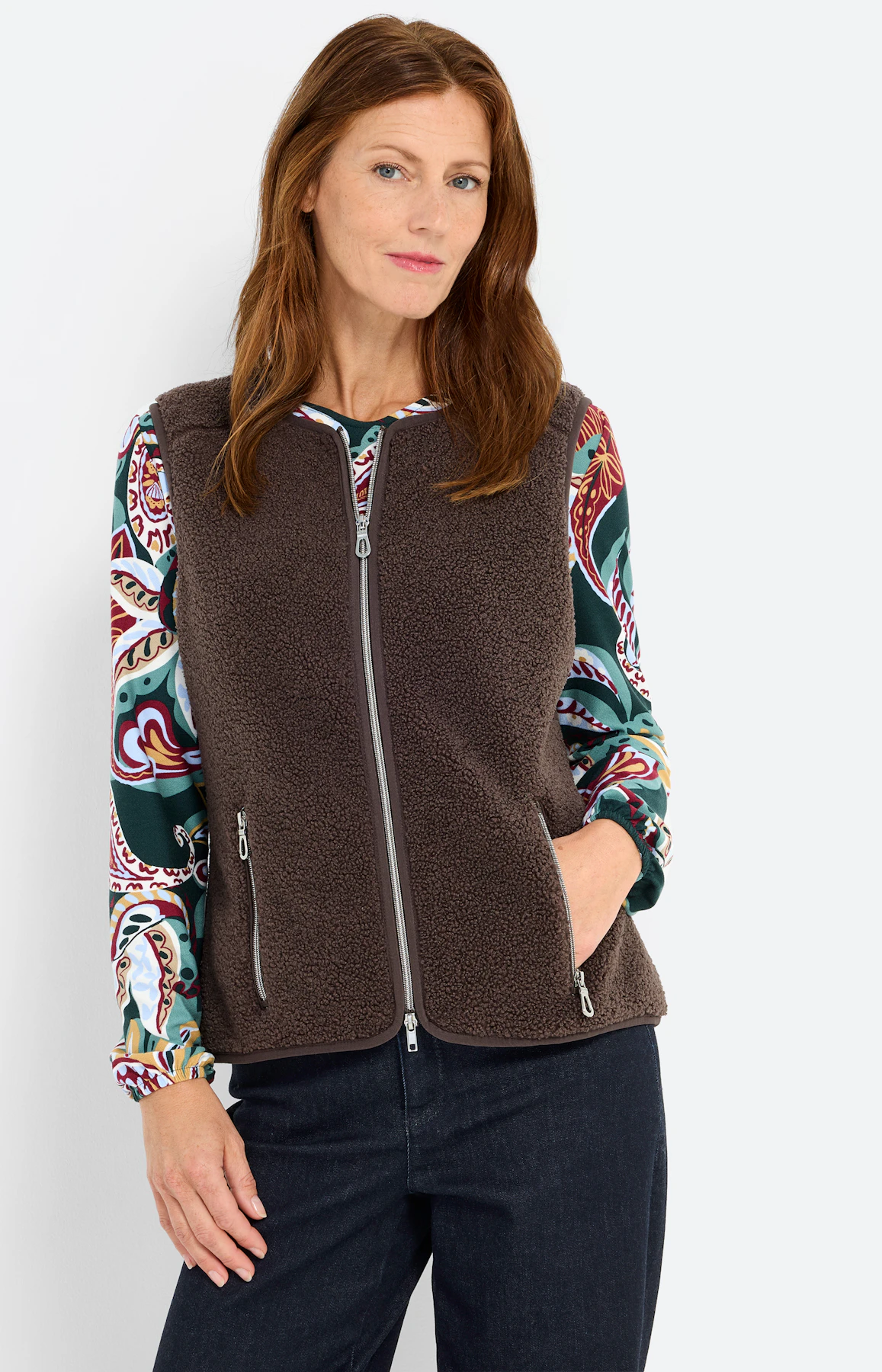Mouwloos teddyvest, taupe