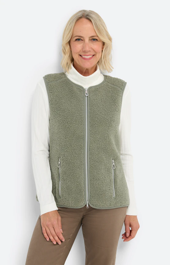 Mouwloos teddyvest, olijf