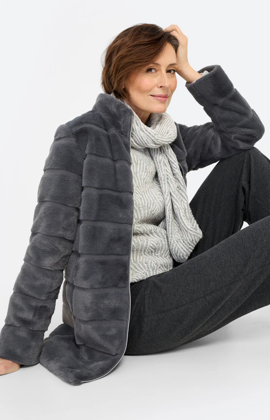Jacke in Felloptik, anthrazit