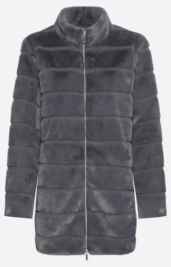 Jacke in Felloptik, anthrazit