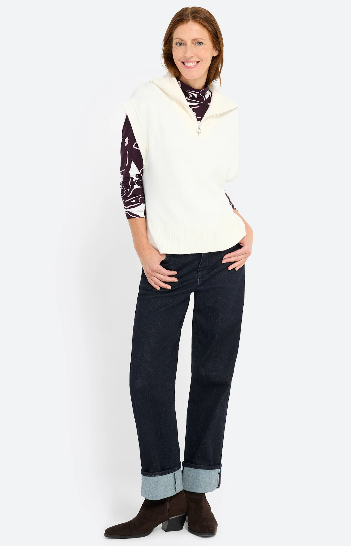 Slip-over met schipperskraag, wit
