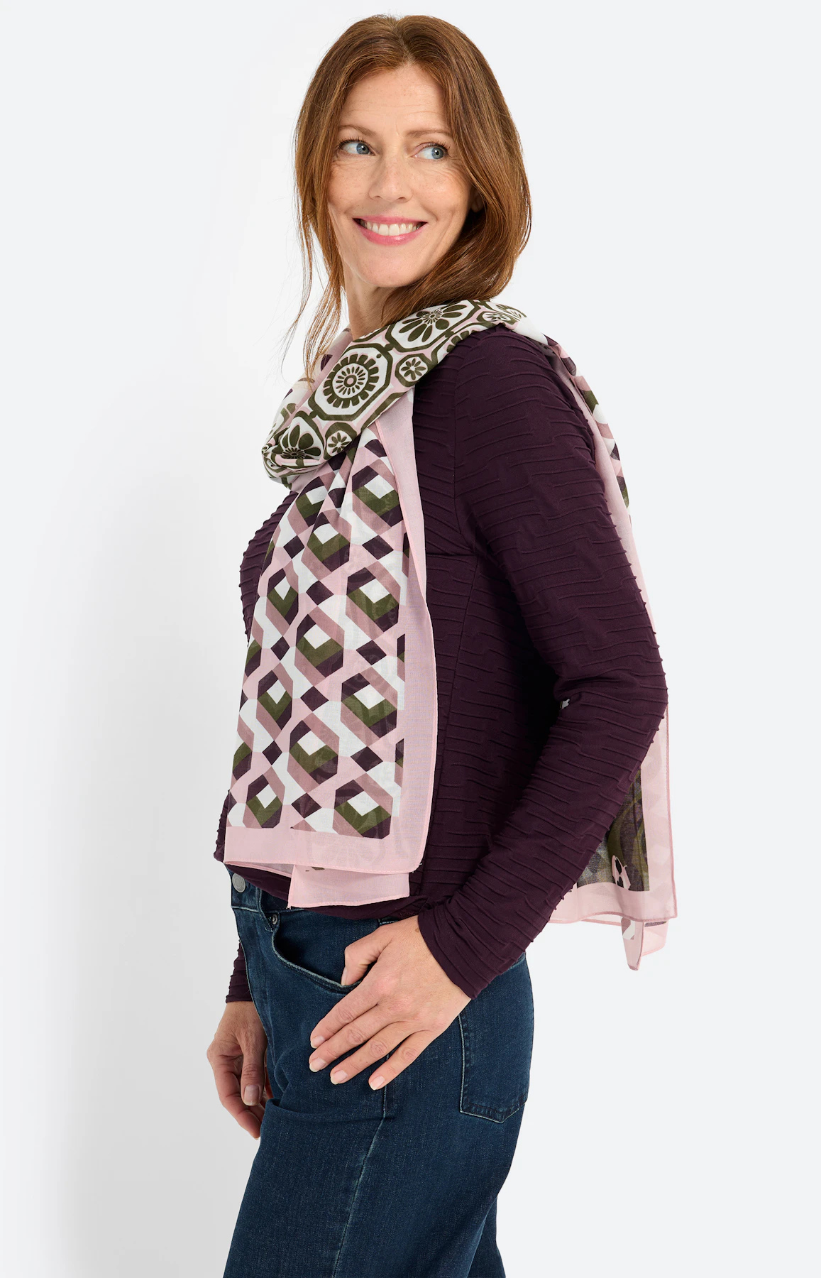Sjaal met motievenmix, taupe