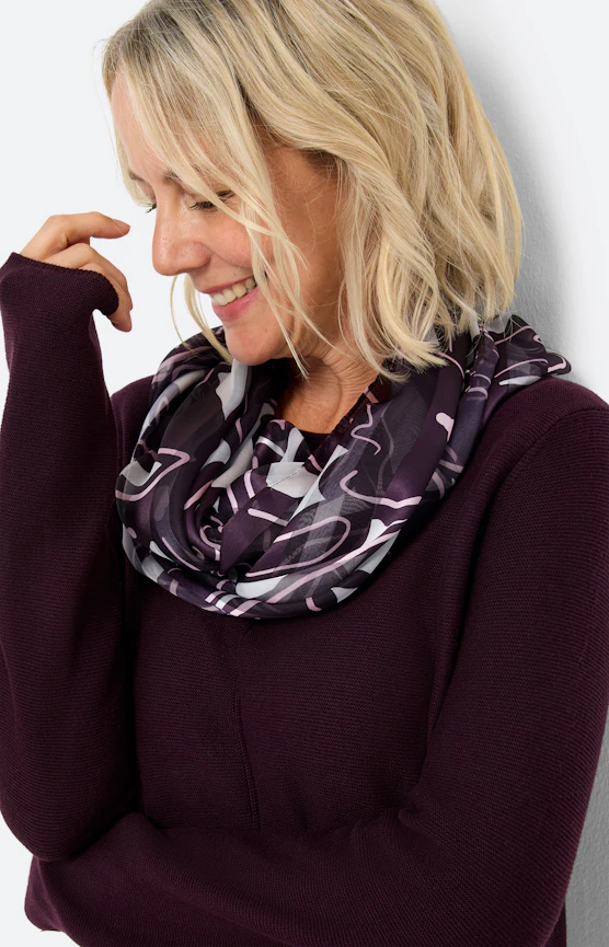 Colsjaal met print all-over, aubergine