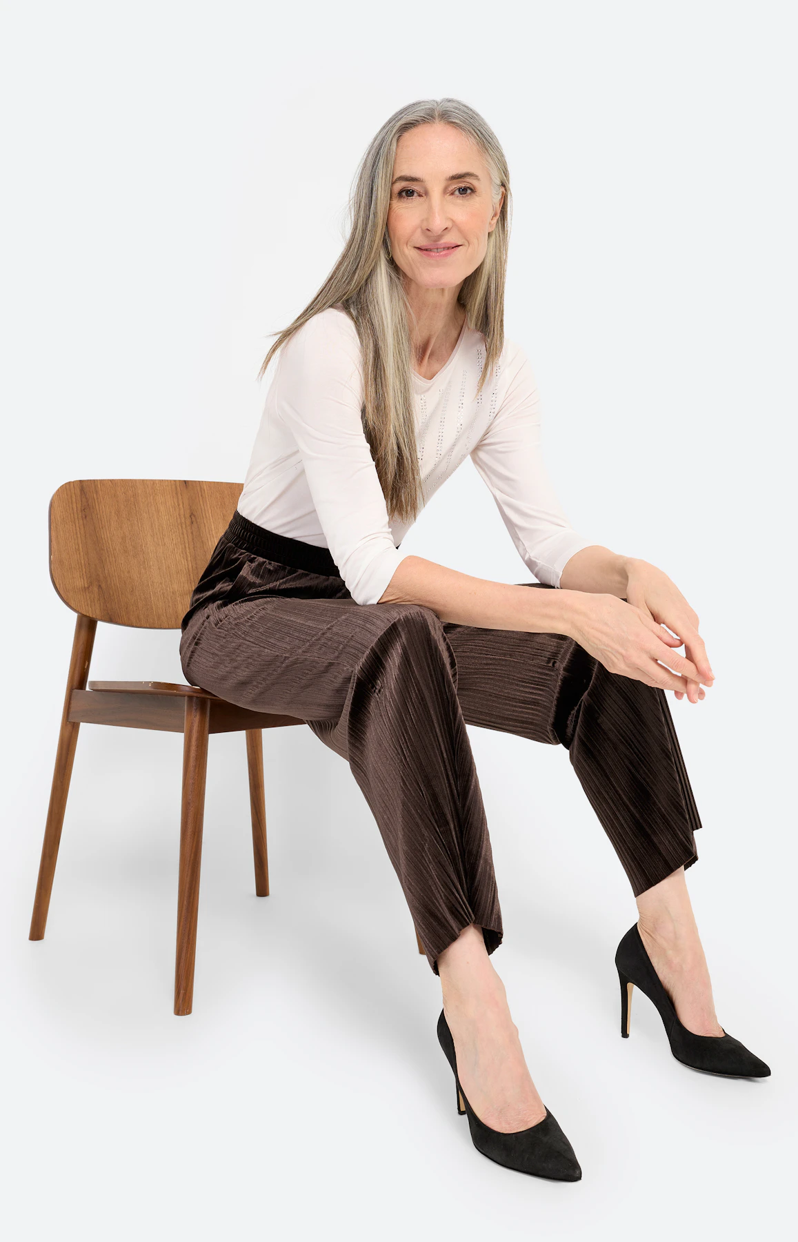 Broek met plisséplooien 32 inch, bruin