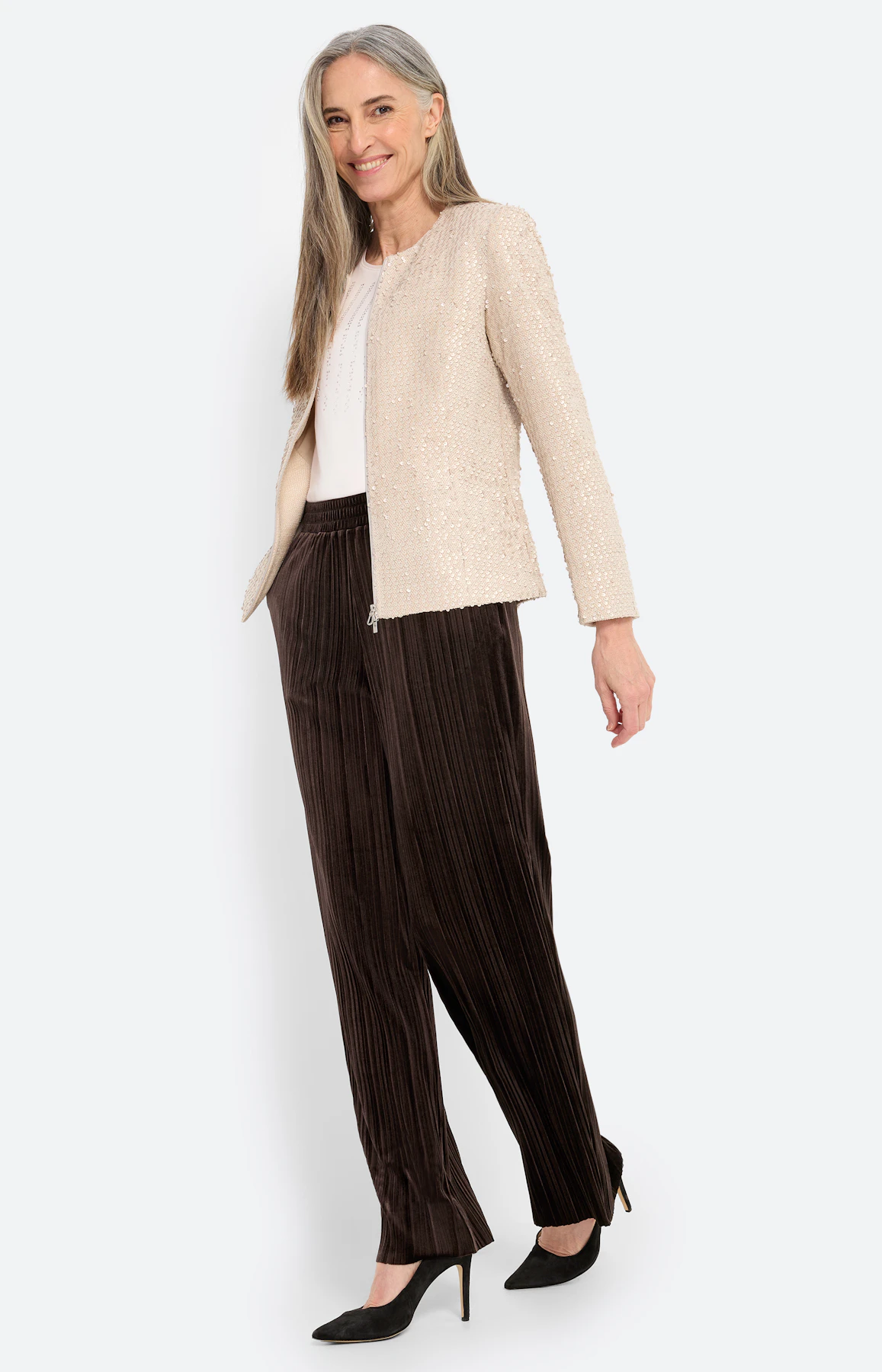 Broek met plisséplooien 32 inch, bruin