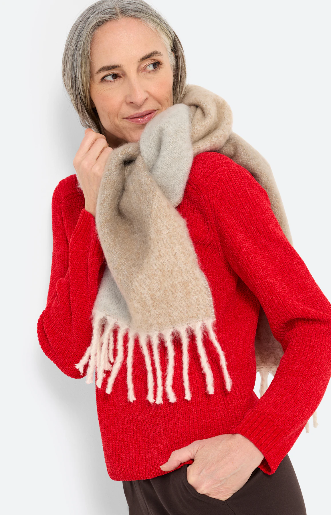Sjaal met franje, beige