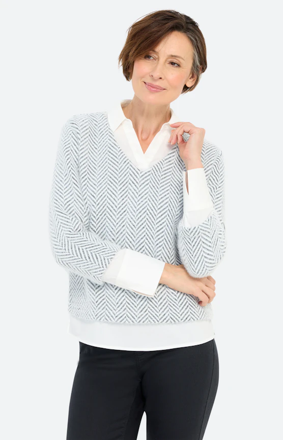 Sweatshirt met blouse-inzet, wit