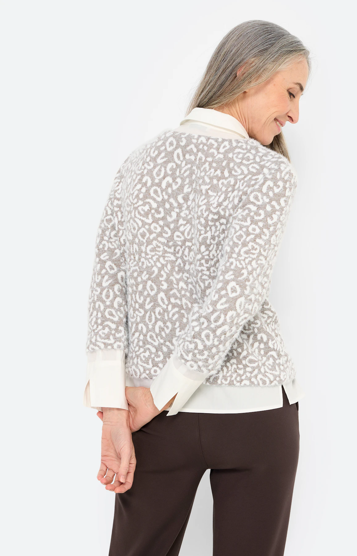 Sweatshirt met blouse-inzet, beige