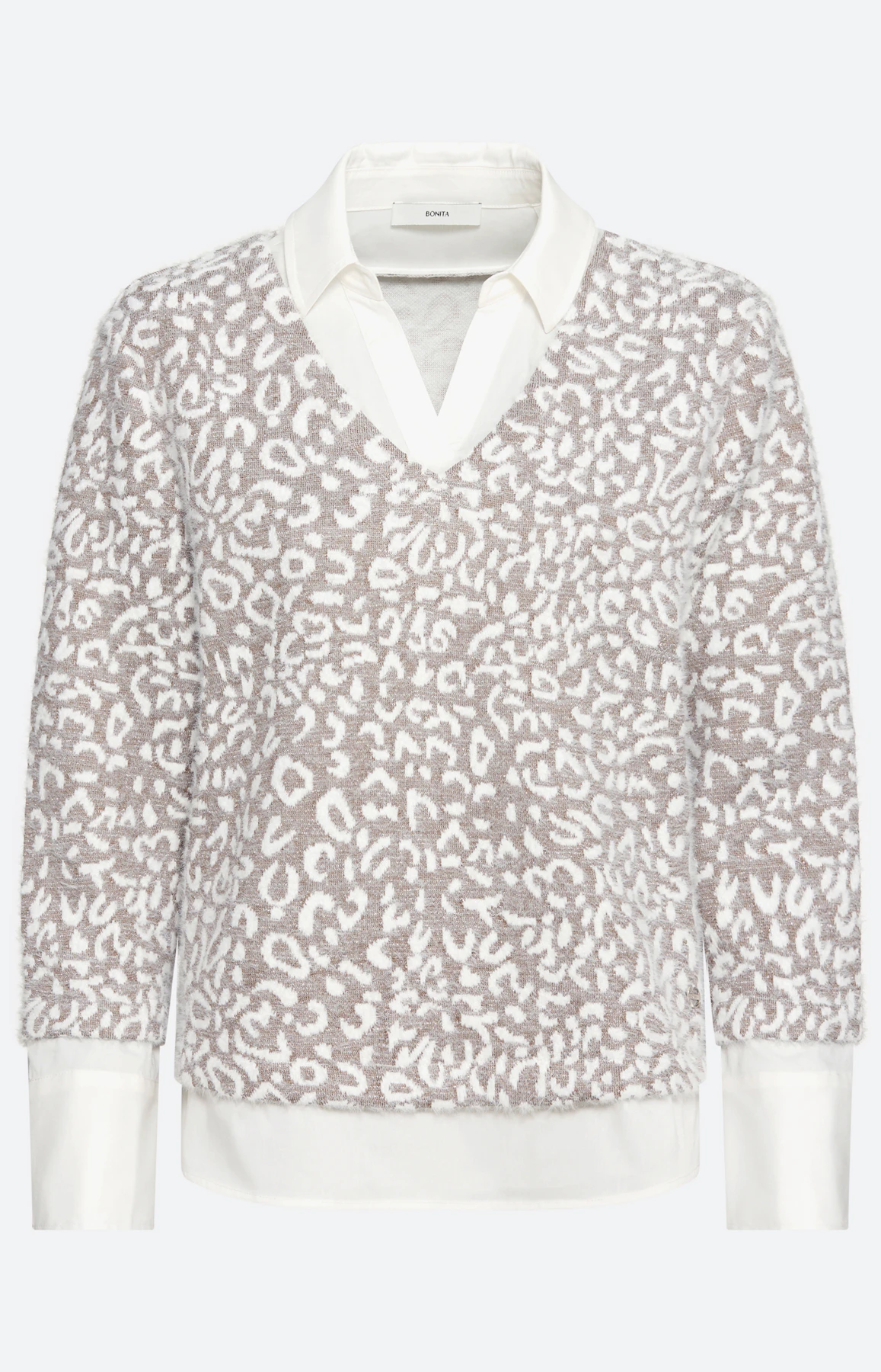 Sweatshirt met blouse-inzet, beige