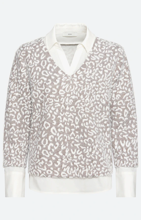 Sweatshirt met blouse-inzet, beige