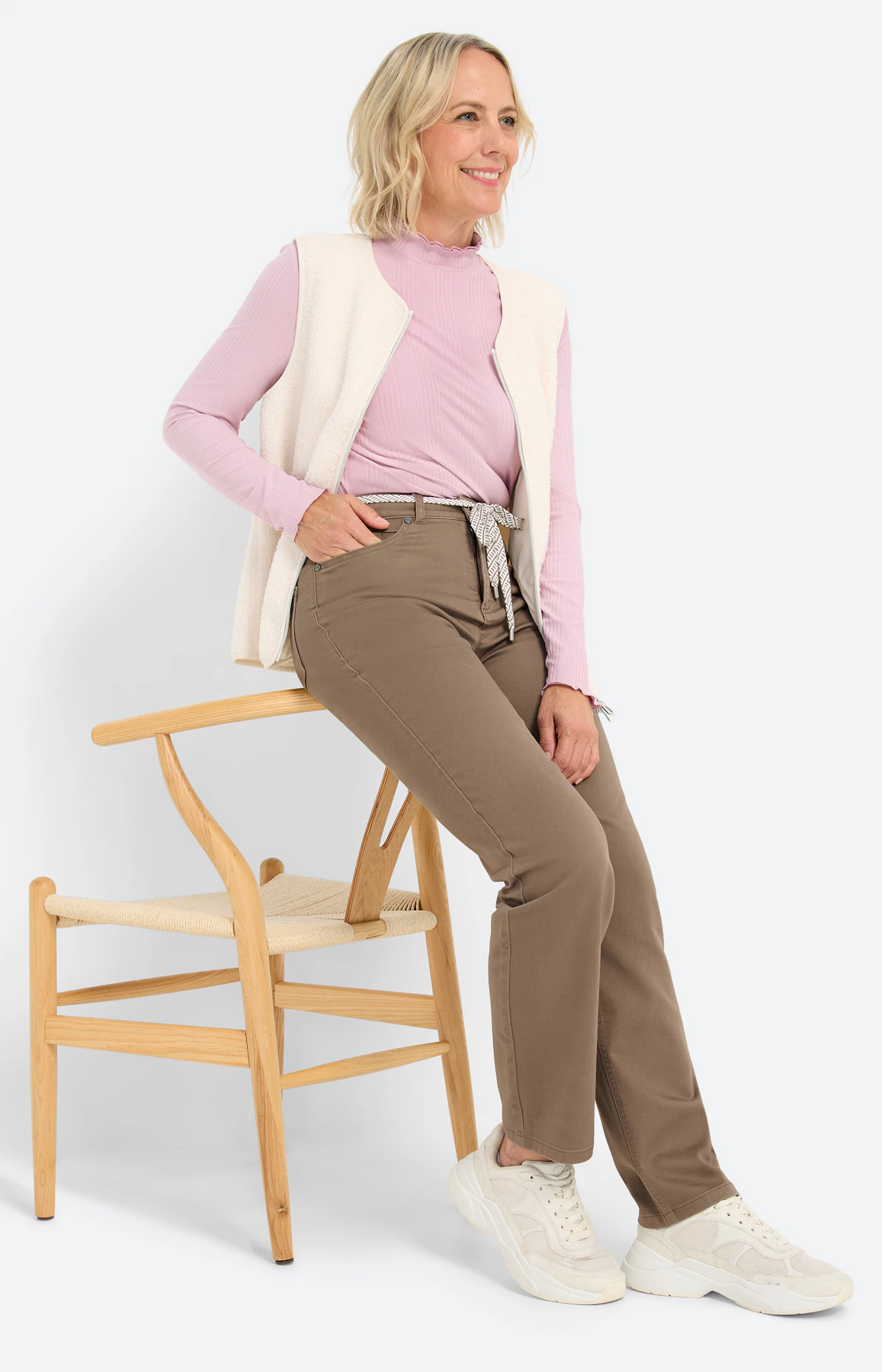 Broek met stretch 30 inch, lichtbruin