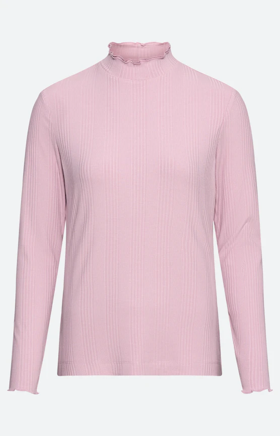 Langarmshirt mit Rüschenkanten, rosé