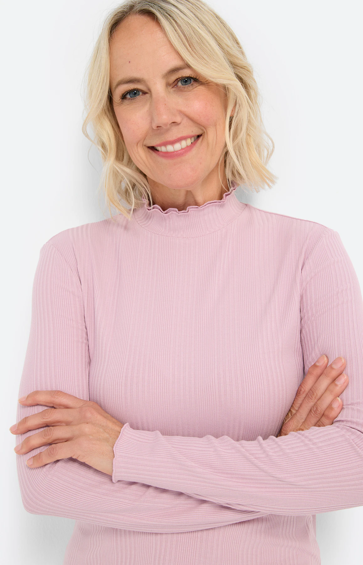 Shirt met rucheranden, lichtpink