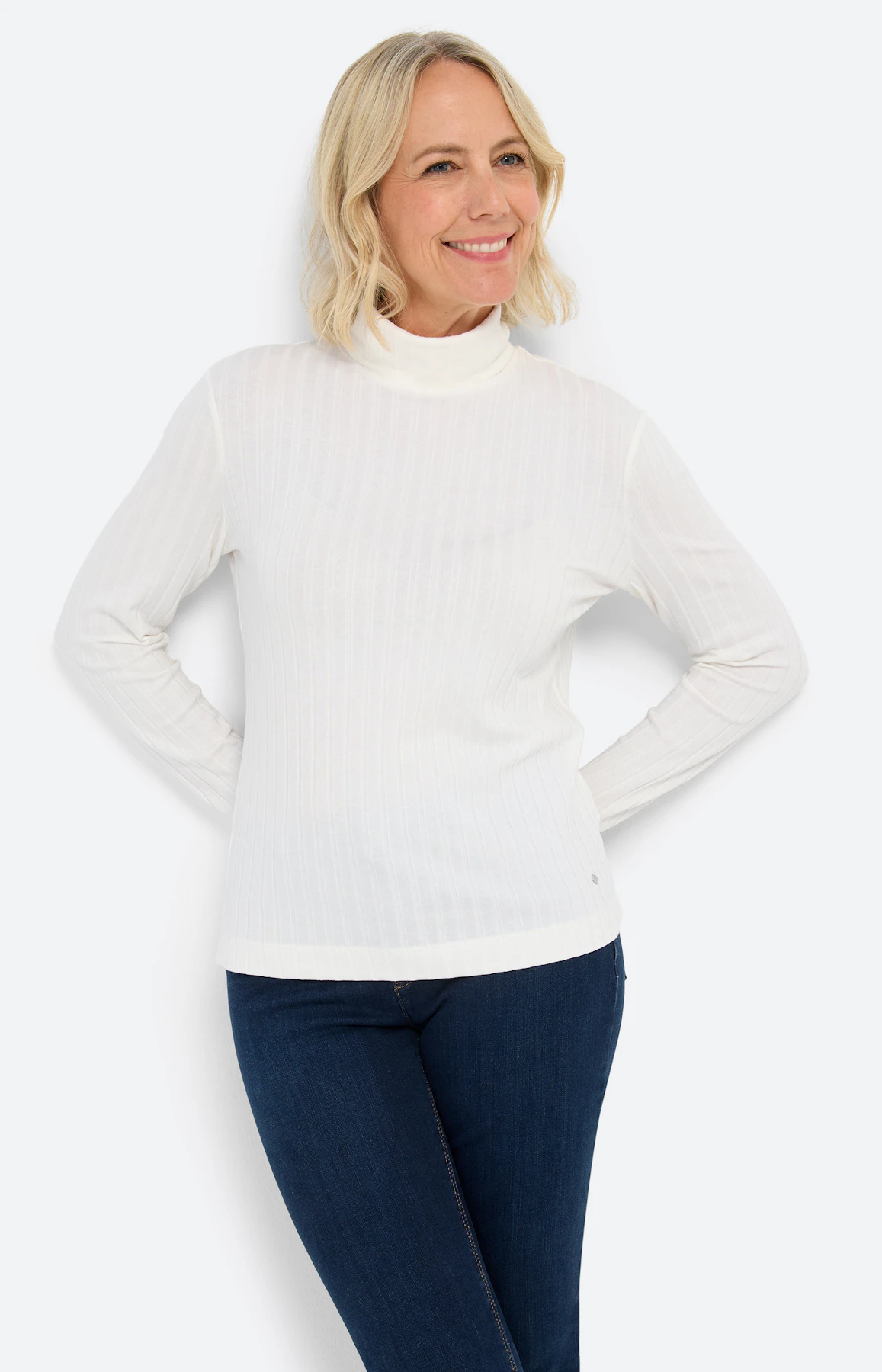 Shirt met lange mouwen en col, wit